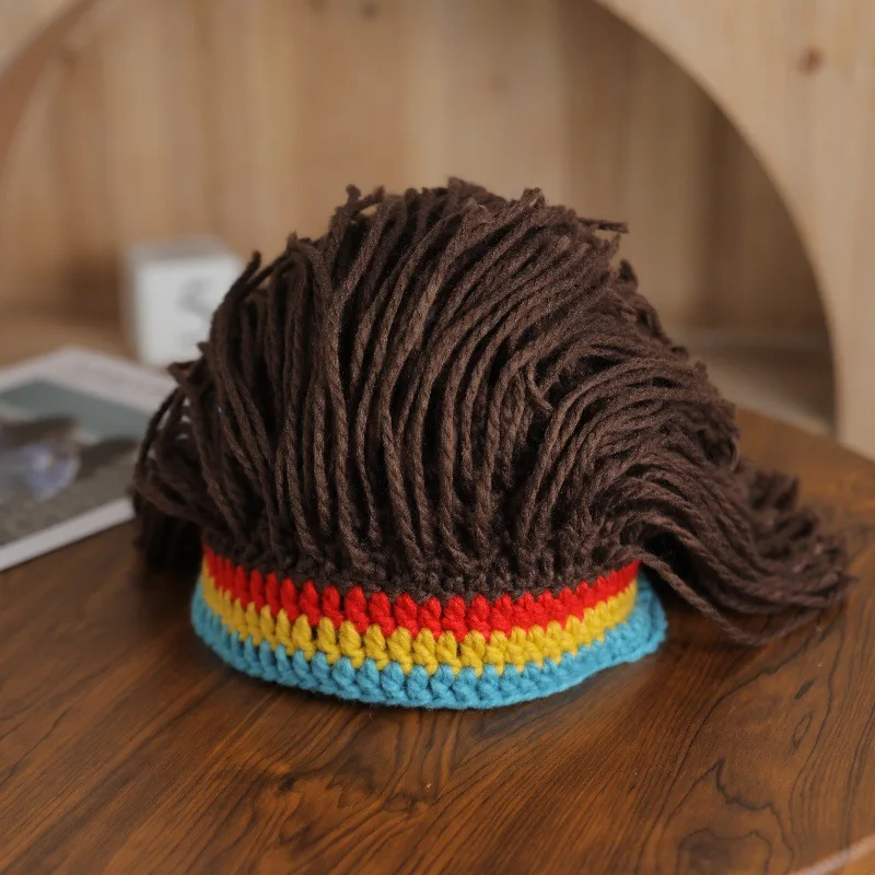Dreadlock Beanie Wig Cap for Men Women, Funky Crochet Rasta Braided Hat, Unisex Bohemian Faux Locs Winter Warm Knitted Cap