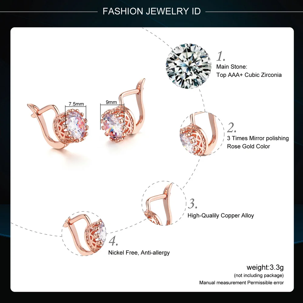 Top Quality Crown Earring Rose Gold Color Jewelry Made with Genuine Austrian Crystal ZYE610 ZYE611