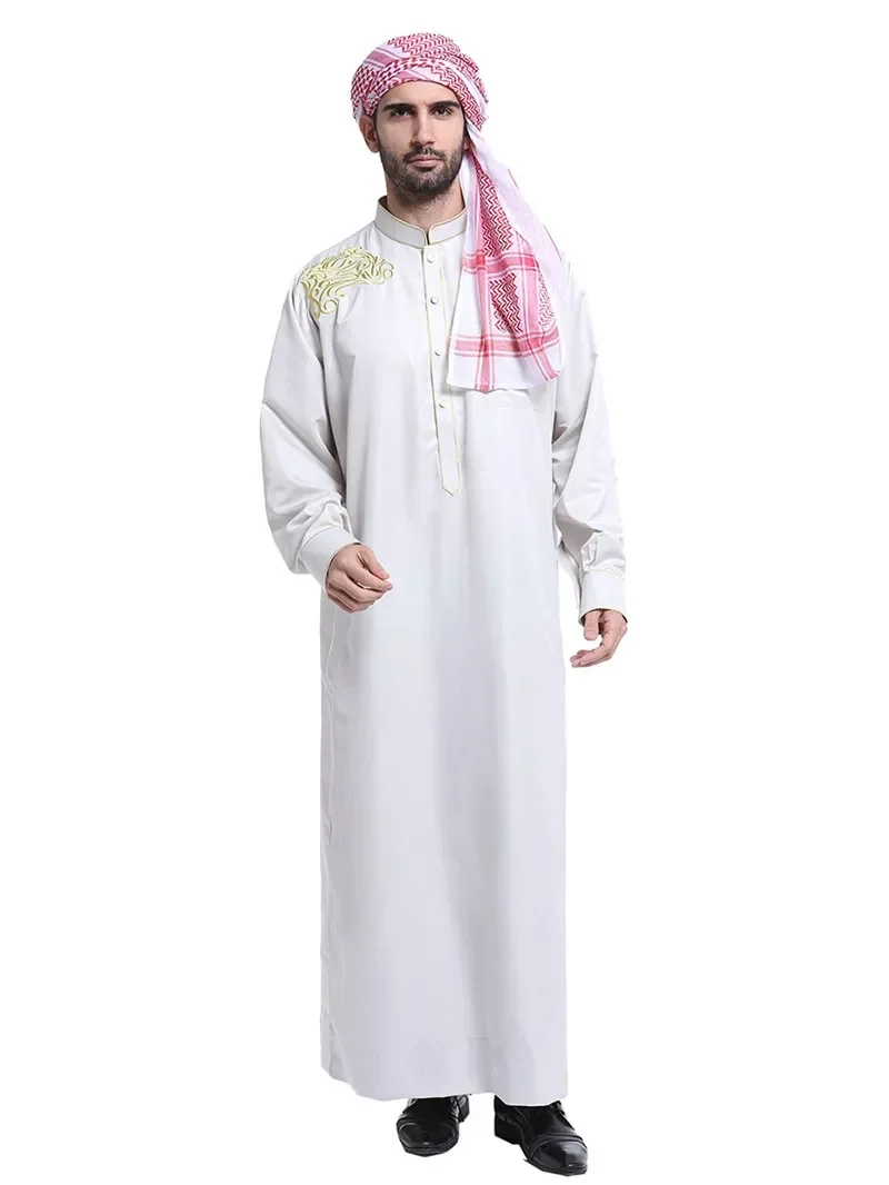 Eid Ramadan Abito arabo da uomo Caftano saudita Jubba Thobe Caftano Medio Oriente Islam Abbigliamento Abaya musulmano Dubai Abito Djellaba Dishdasha