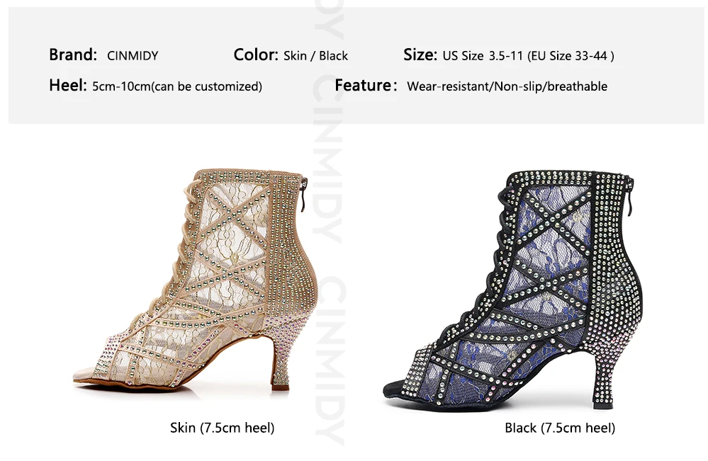 CINMIDY Neue Modische Damen High-Top Tanzstiefel Weiche Sohle Komfort Ballroom Tango Salsa Latin Tanzschuhe Indoor Party Stiefel – Detail 5