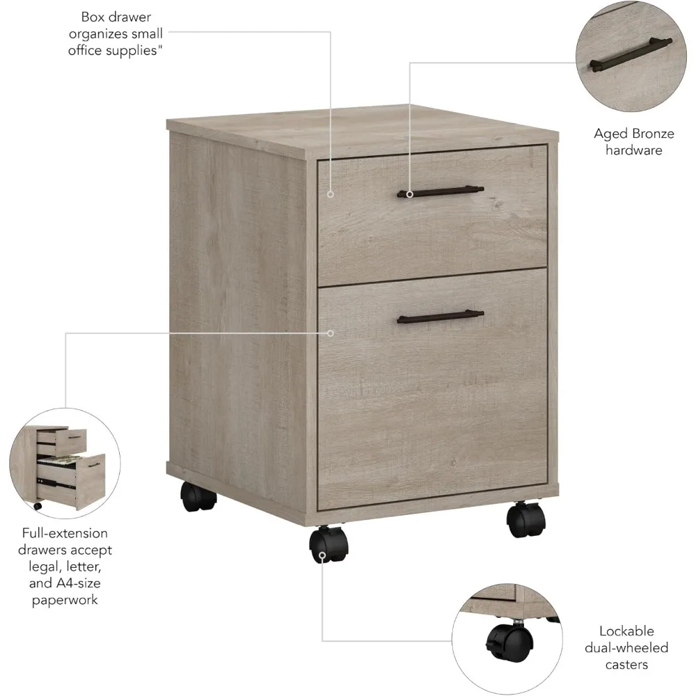 2-Drawer Rolling File Cabinet with Wheels, Mobile Storage Cart for Home Office in Washed Gray