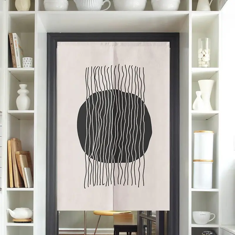 VIKAMA Black Circle Line, Noren Door Curtain, 6 Designs, Doorway Decor for Bedroom Living Room Kitchen