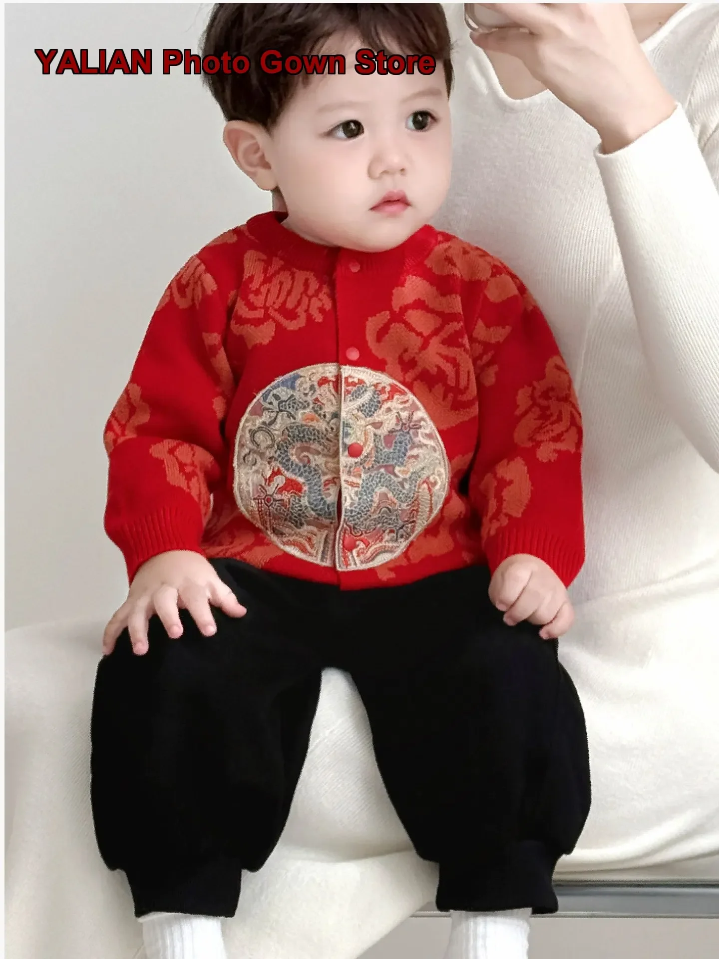 Boys Cardigan Autumn Winter Traditional Chinese Style Knit Top for Infants and Toddlers Girls