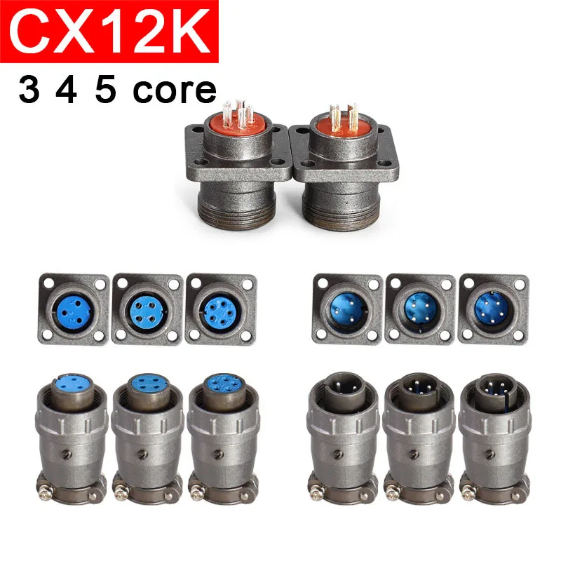 Aviation Socket CX12K+X12J-3 4 5 Core Positive Reverse Plug Cable Connector 12MM CX12-3 male CX12-4 12mm CX12  female