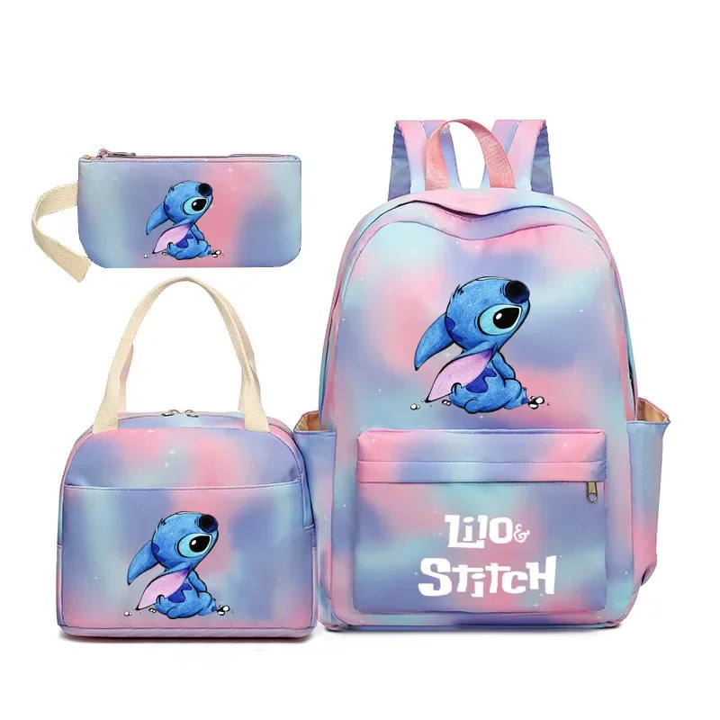 3pcs Set Disney Stitch School Bag Gradient Backpack Lunch Bags Pencil Case Kawaii Cartoon Anime Boys Girls Back To Schools Gifts