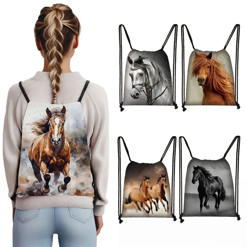 

Cool Horse Colt Meadow Painting Drawstring Bag Woman Man Backpack Fashion Beach Travel Sack Bags Casual Softback Shoe Holder