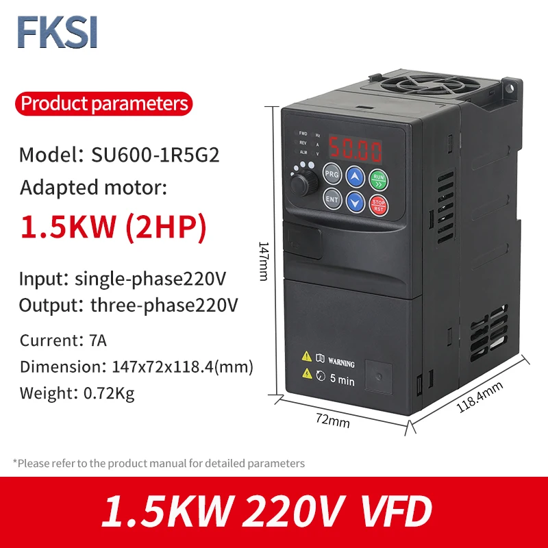 VFD SU600 1.5KW 220V single-phase input 220V three-phase output adjustable speed drive frequency converter