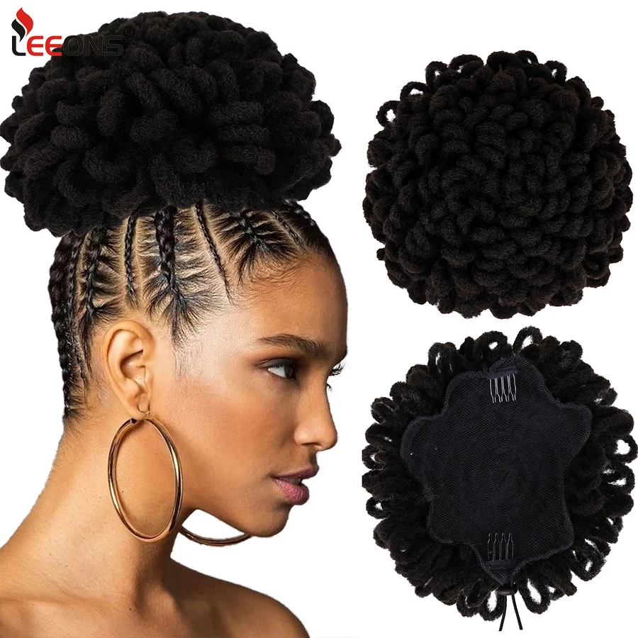 10 ''Synthetische Dreadlocks Hoge Afro Bladerdeeg Paardenstaart Haar Broodje Trekkoord Kinky Bloemblaadje Chignon Faux Nu Locs Hair Extensions Afrikaanse