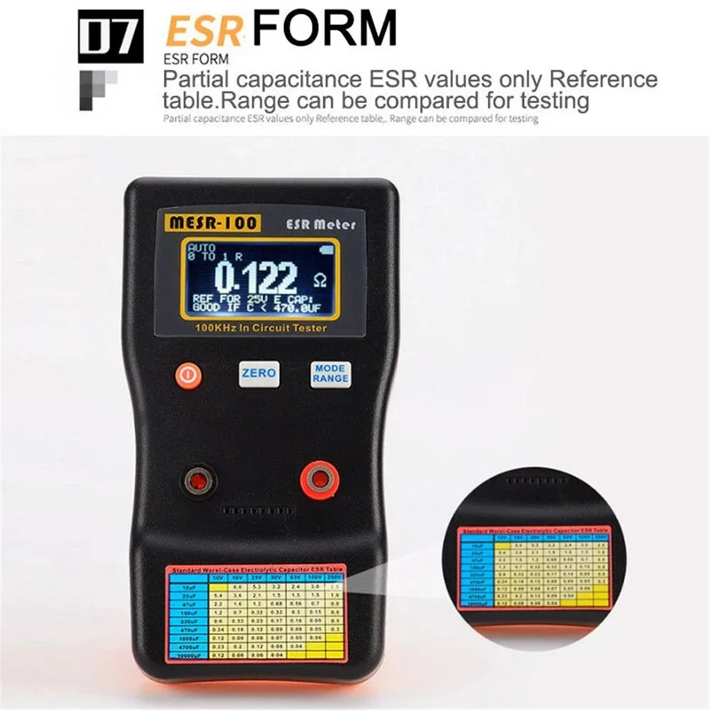 ESR Voltage Meter Tester Capacitance Ohm MESR-100 V2 0.001 to 100R Resistance Meter Professional Auto-ranging Capacitor