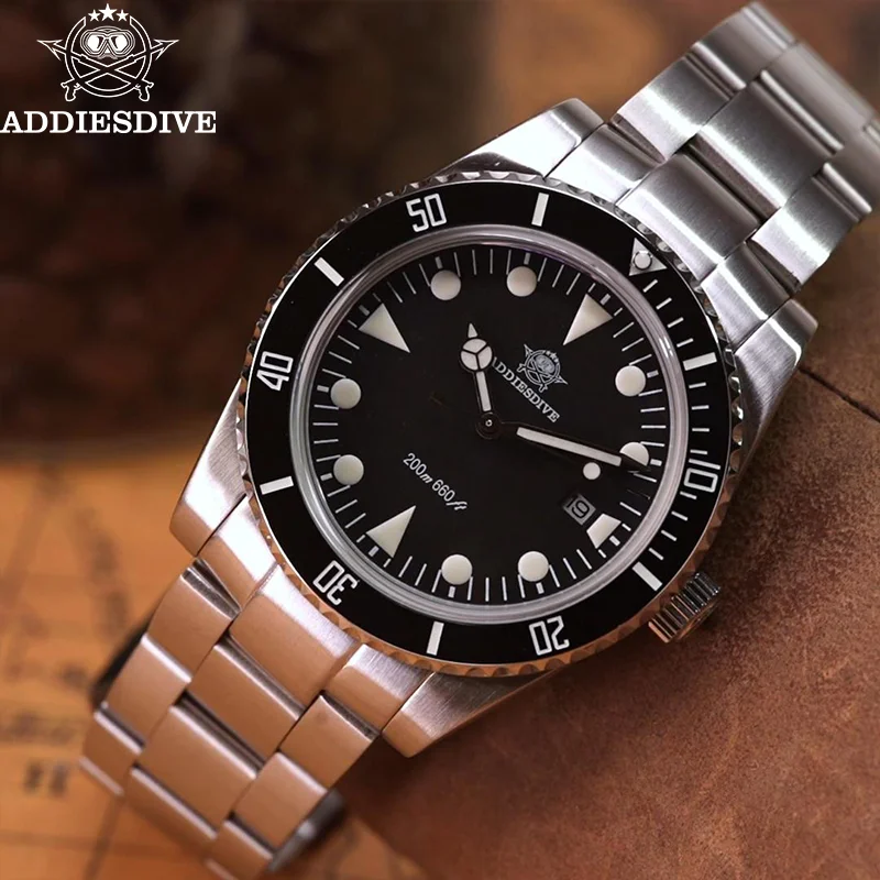 ADDIESDIVE Man Watch 39mm Ceramic Bezel Bubble Mirror Glass Waterproof 20Bar Diving Wristwatch BGW9 Luminous Quartz Watches