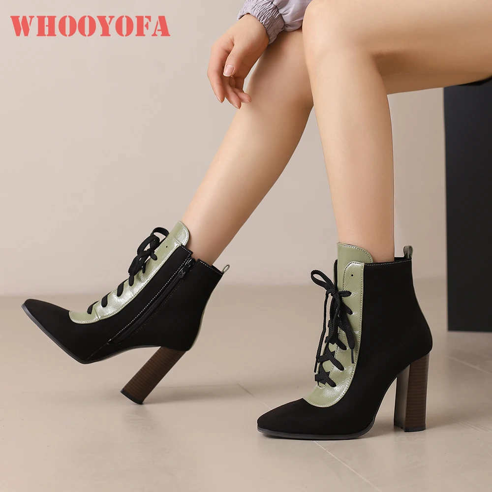 

New Winter Comfortable Green Brown Women Ankle Bootie Sexy Super High Block Heels Lady Dress Shoes Plus Big Size 43 48 50