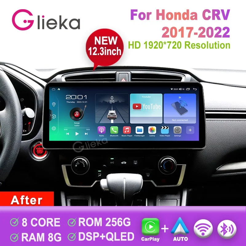 12.3 inch Screen Carplay Android For Honda  CRV 2017 - 2022 Car Radio Stereo Multimedia Player GPS WiFi Head Unit