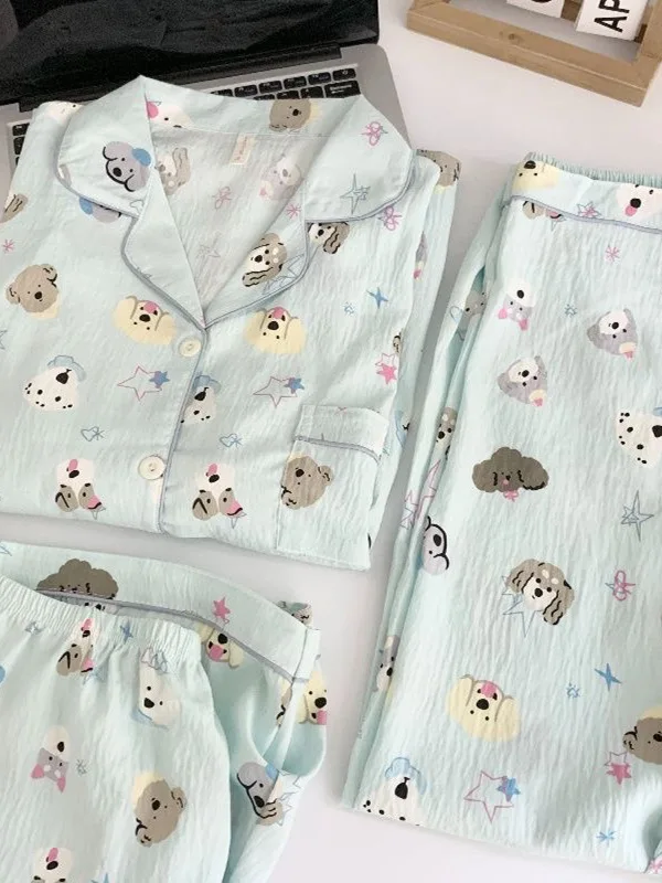 

Summer Cloud Cotton Spwear Set Women's ort Sve Long Pants Home Clothes Cartoon Print Breathable Comfortable Nightgown