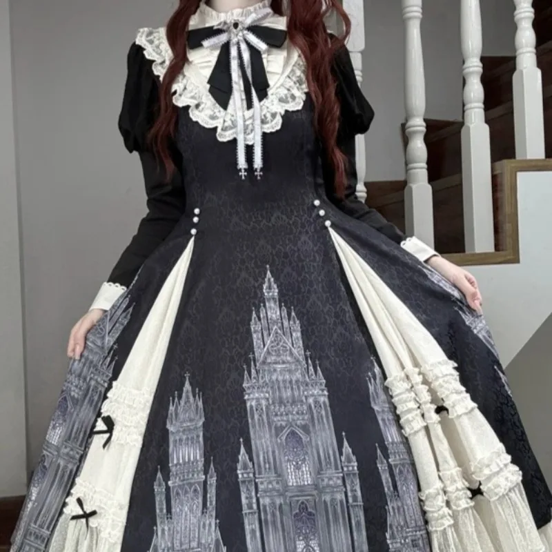 

Japanese-style Black Lolita Gothic Long Dress Elegant Costume Princess Dresses Uniform for Women Theme Party