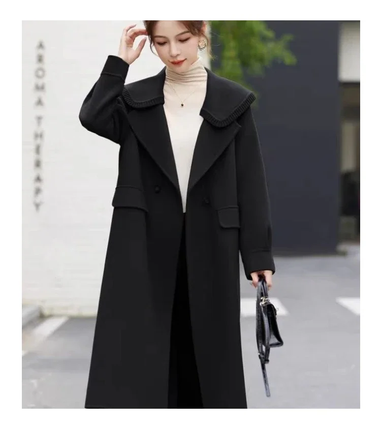 Fashion New Women Casual Loose Woolen Coat Double Breasted Pockets Vintage Chic Female Jackets Fall Winter Overcoat Outerwear