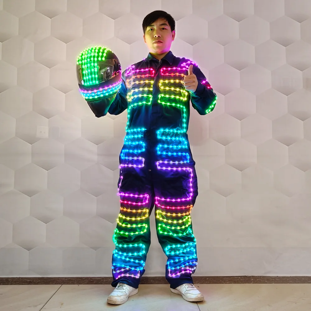 Full-color LED robot set stage dance performance Festival party luminous work clothes LED glow-in-the-dark helmet costume props