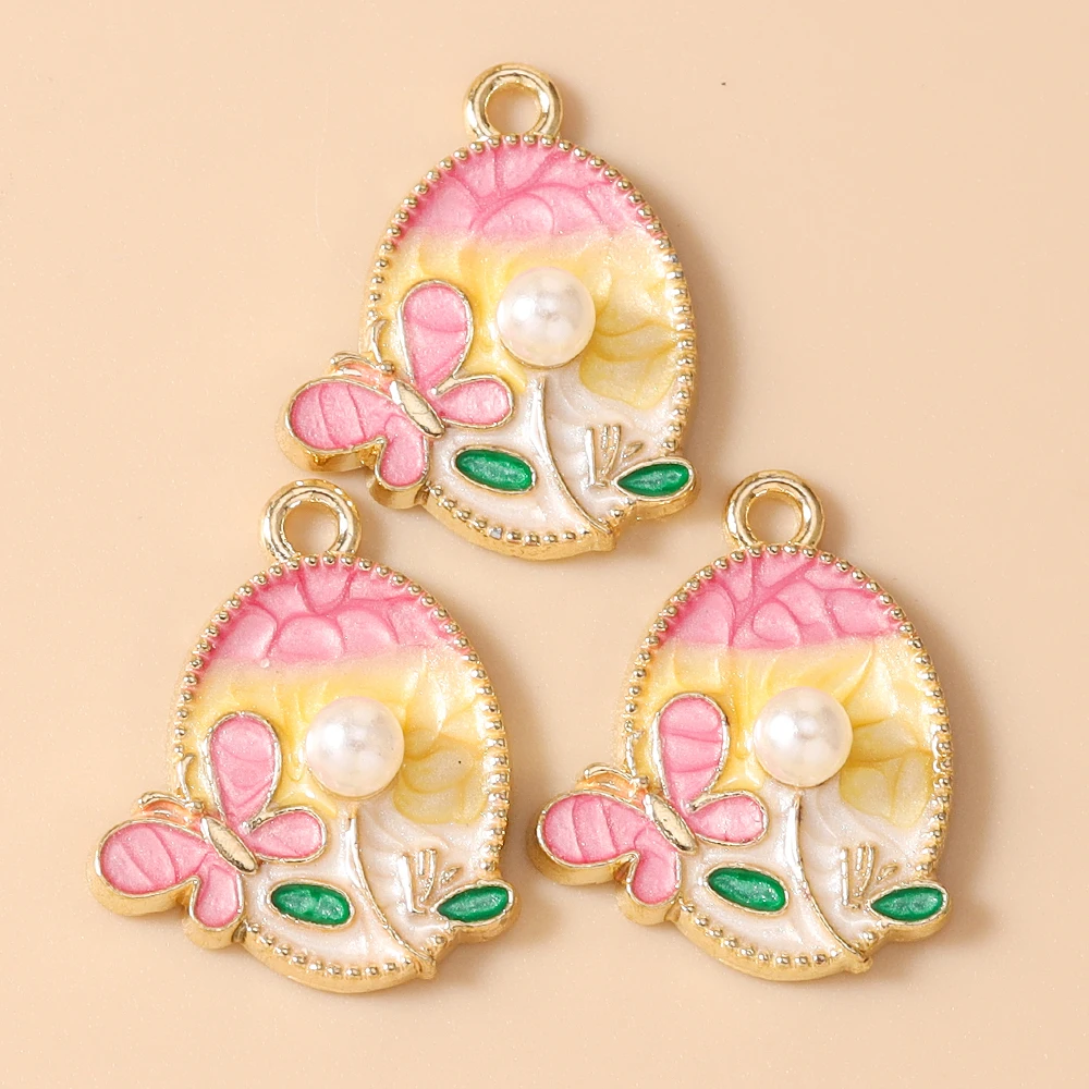 Leslie 10 Stück Kunst-Ölgemälde Perlen-Blumen-Schmetterling-Anhänger für DIY Ohrringe Halsketten Handgemachter Schmuckherstellung – Detail 8