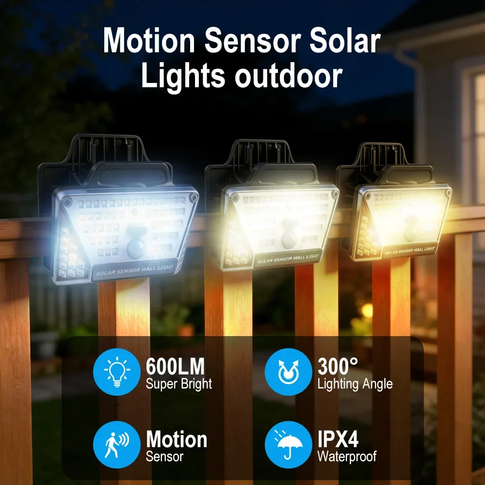 BORUiT Solar Outdoor Light 111LED Solar Powered Motion Sensor Security Light Waterproof 3 Modes Wall Lamp For Outside Porch Yard