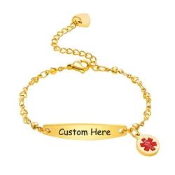 Free Engraving Medical Alert ID Bracelets for Women, Round Coin Charm Bracelet,Custom Disease Therapy Allergy Jewelry