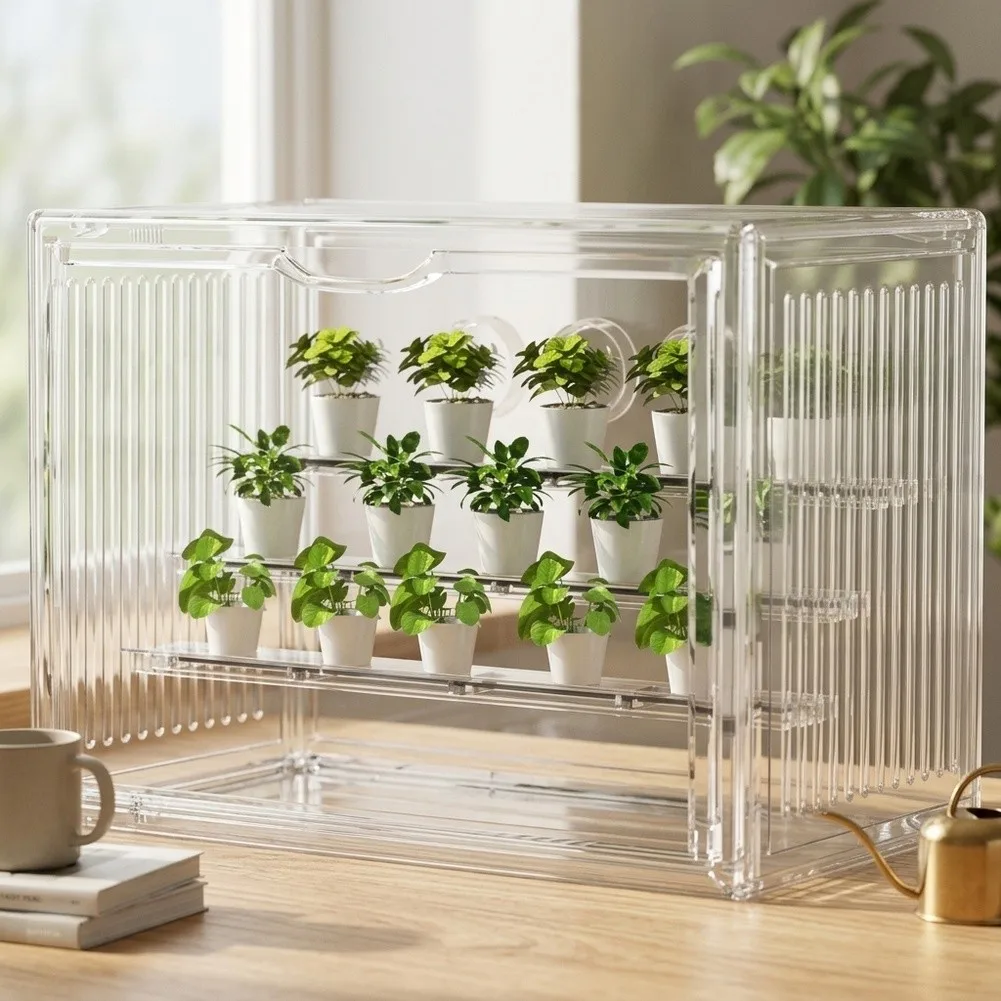 For Mini Greenhouse for Indoor Plants with Magnetic Door Clear Plant Shelter for Herbs Sprouts Small Potted Plants