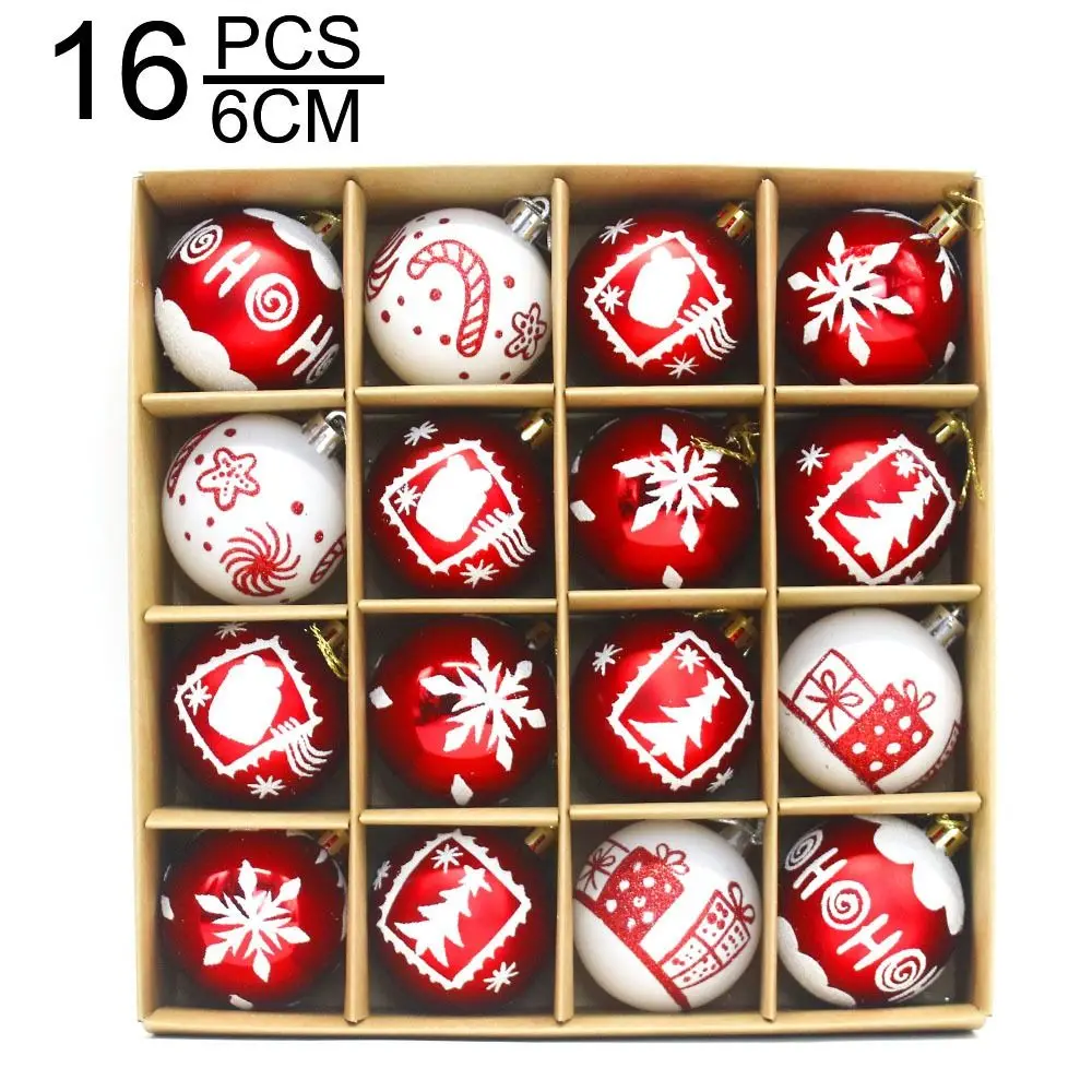 Arbre de Noël en plastique incassable peint IkPendant, décor de joyeux Noël élégant et réutilisable, 6cm, 16 pièces
