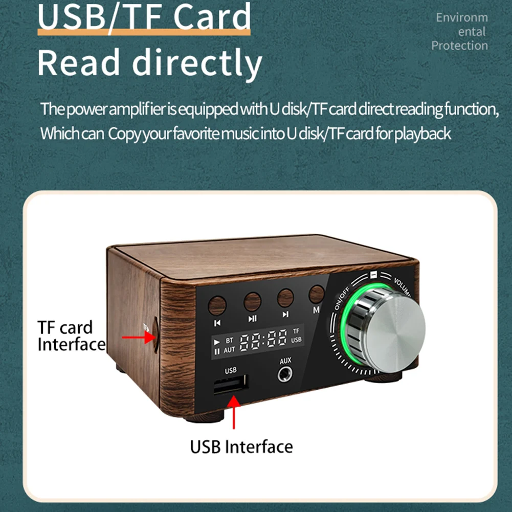 เครื่องขยายเสียงระบบไฮไฟ50W + 50W, 2.0ช่องขยายเสียงโฮมเธียเตอร์บลูทูธ5.0แอมป์เครื่องเสียงรถยนต์เครื่องเล่นเพลง TF แบบเสียบและเล่น