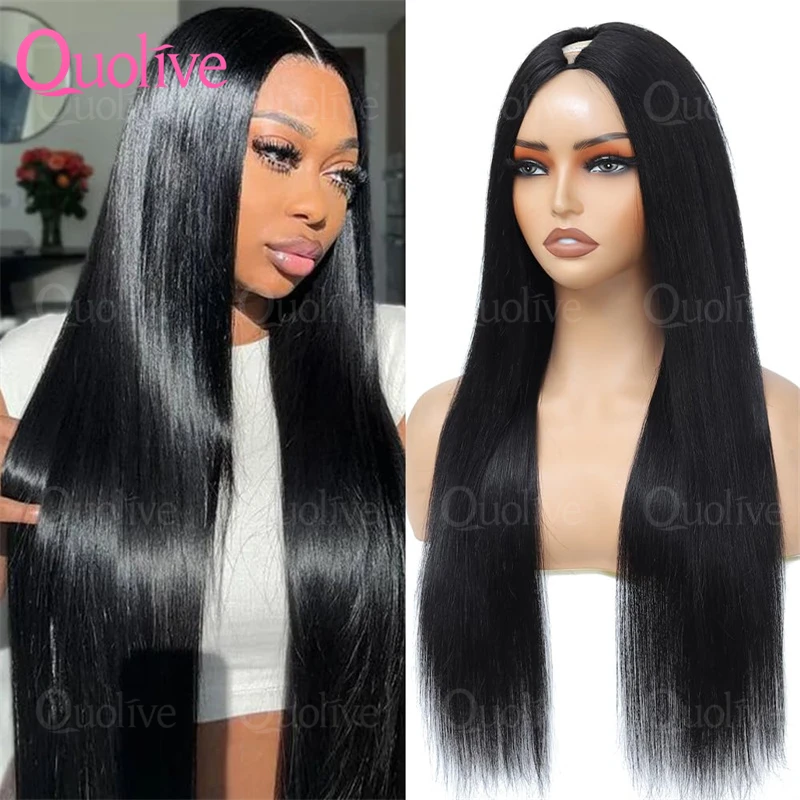 

V Part Wigs Human Hair Straight Human Hair Wigs No Leave Out No Sew-In Glueless 250 Density Natural Black Beginner Friendly