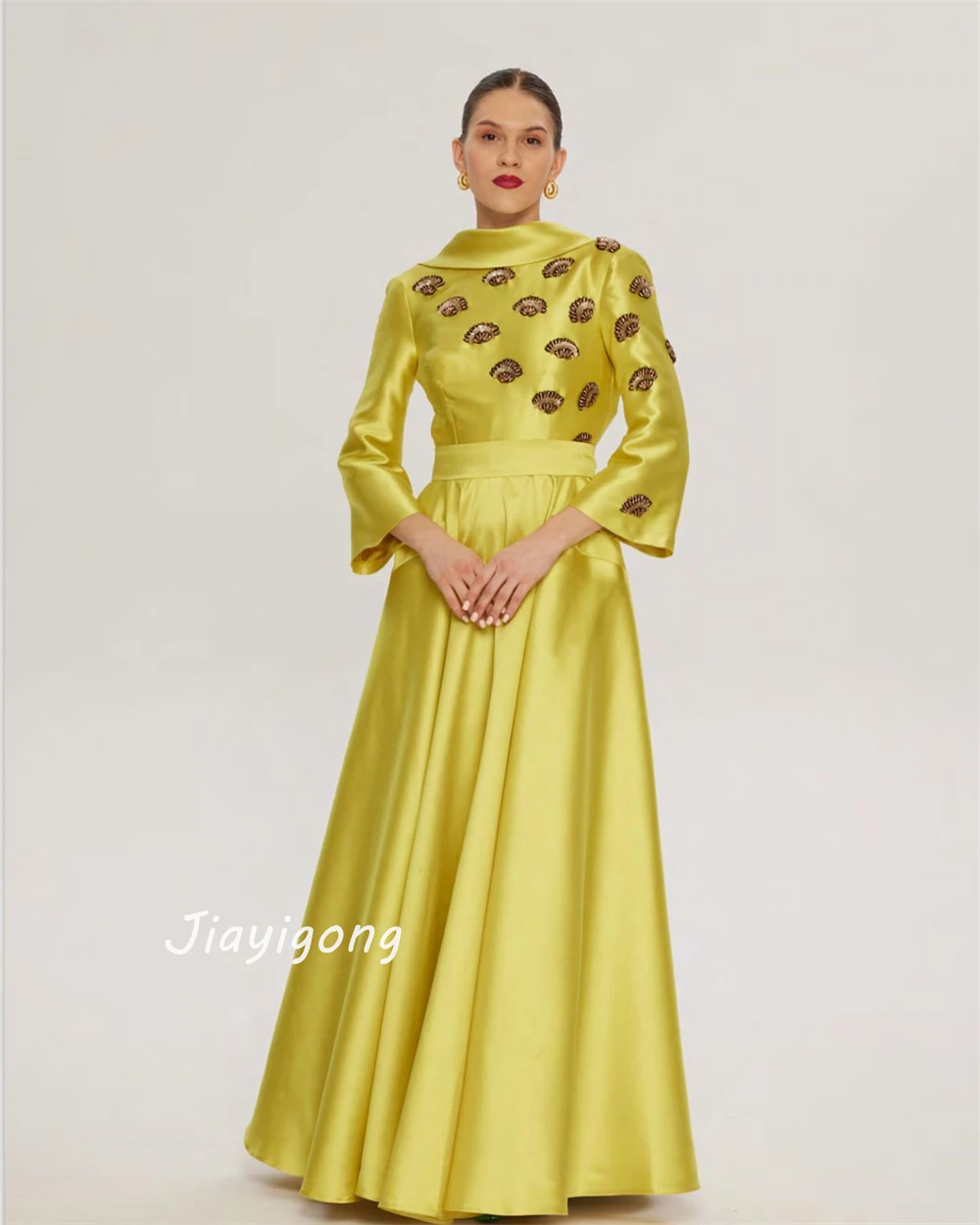 CustomizedJiayigong Exquisite High collar A-line Appliques Draped Backless S Bespoke Occasion Dresses Prom