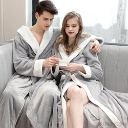 Men Winter Plus Size Extra Long Flannel Bathrobe Warm Luxury fur Coral Fleece Bath Robe Women Dressing Gown Bride Cozy Sleepwear