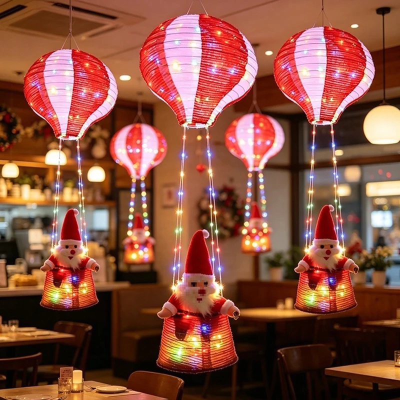 Hot Air Balloon Santa Claus Indoor Festival Decoration Atmosphere Creative Scene Decoration Leather Thread Light String
