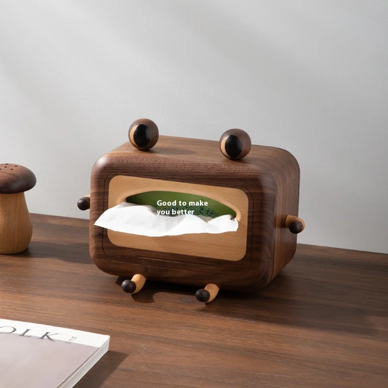 Cartoon Creative Bamboo Tissue Box Simple Solid Black Walnut Napkin