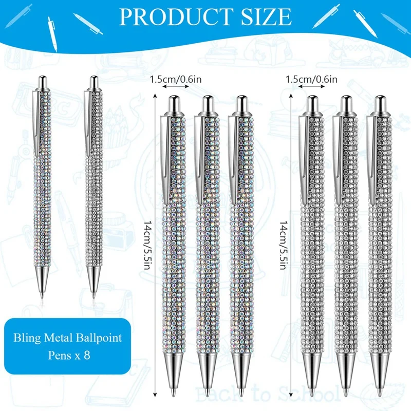 8Pcs Cute Pen Bling Diamond Pens Christmas Rhinestones Gift Metal Ballpoint Pens Fancy Sparkly Crystal Pens