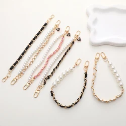 Leather Double Chain Pearl Bow Mobile Phone Chain Anti-Lost Phone Lanyard Keychain Anti-fall Water Cup Pendant Camera Wristband