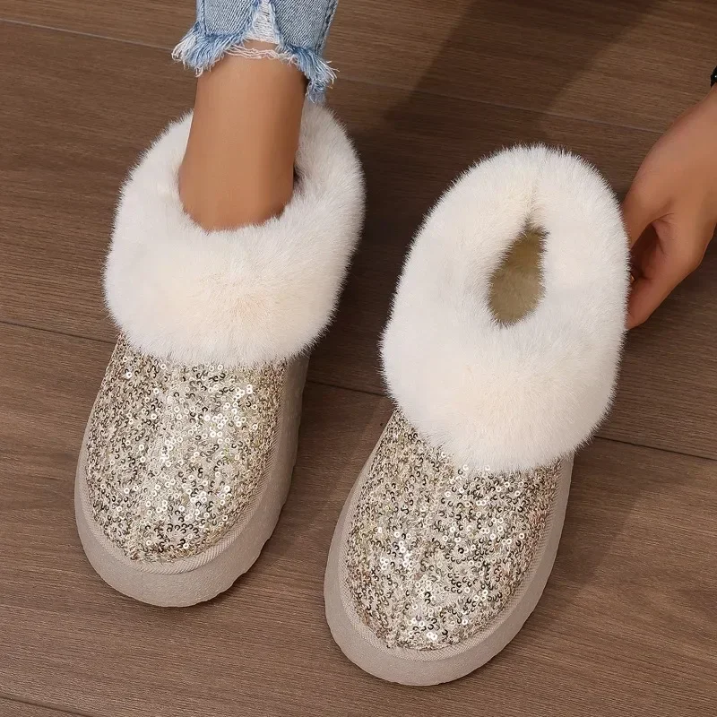Winter Women Short Plush Warm Snow Boots Casual Shoes New 2024 Suede Fur Chelsea Ankle Boots Flats Platform Ladies Shoes