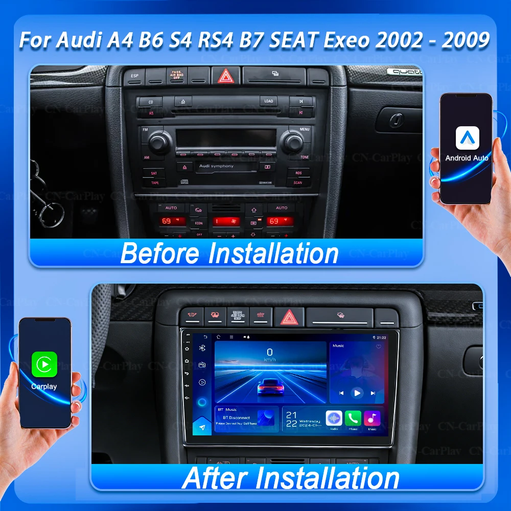 For Audi A4 2 3 B6 B7 S4 RS4 2002 2003 2004 2005 2006 2007 2008 2009 Seat Exeo RS4 Android 16  Stereo Multimedia Video Player 5G