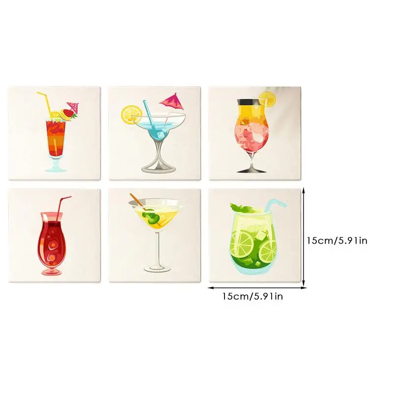 6 ชิ้น Easy Paint By Numbers Kit สําหรับผู้ใหญ่ค็อกเทลภาพวาดสีน้ํามันประกอบด้วยแปรงและสีอะคริลิคสําหรับห้องเรียนกิจกรรม