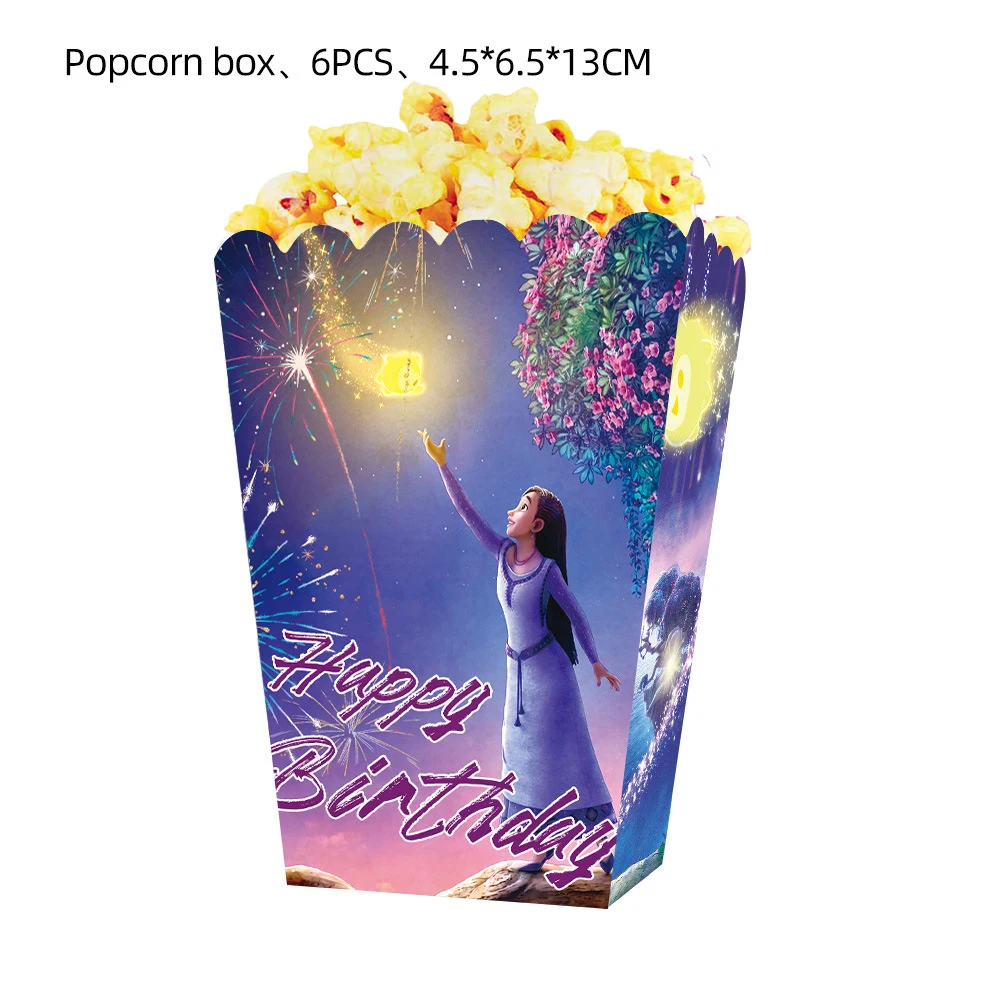 Disney Wish Popcorn Boxes Asha Birthday Party Decorations Treat Box for Princess Theme Baby Shower Party Supplies for Girls