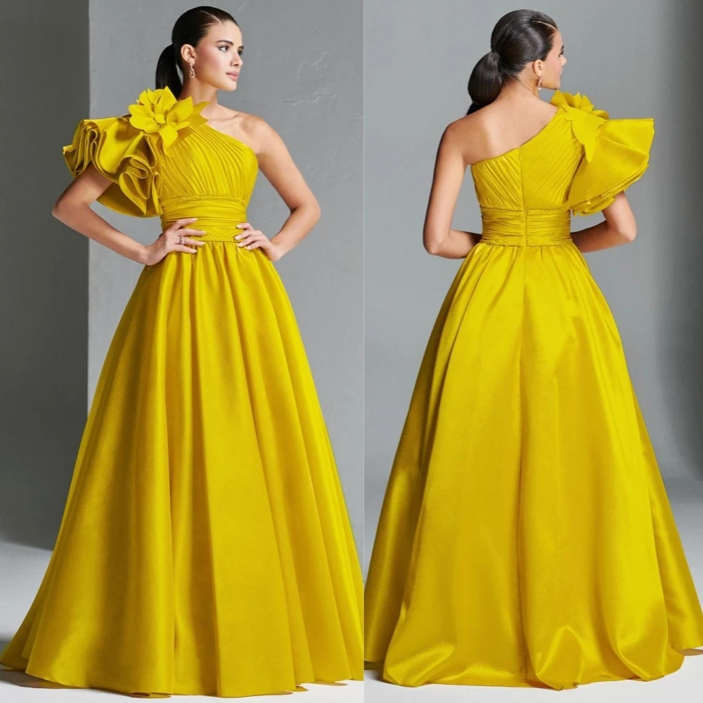 Customized S Flower Pleat Graduation A-line One-shoulder  Bespoke Occasion Gown Long Dresses