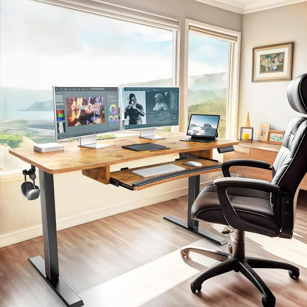 

Electric Standing Desk with Large Keyboard Tray(26.7"), Adjustable Height Stand Up Desk for Home Office,