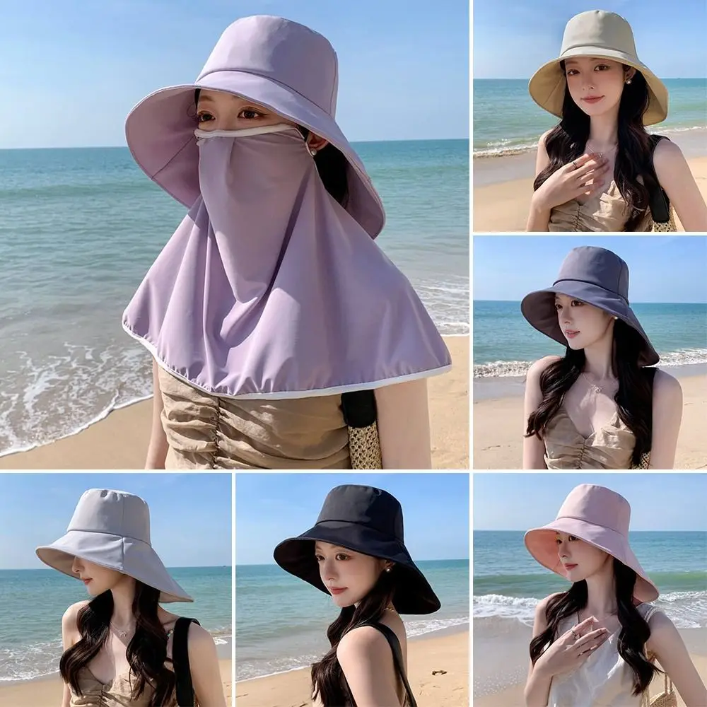 Cute Dual-use Fisherman Hat Windproof Foldable Shawl Hat Face Covering Sun Caps Outdoor