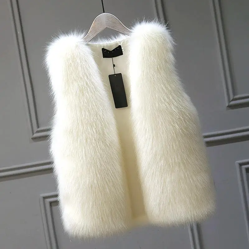 2025 Women's Thickened Warm Fox Fur Vest Spring Autumn Outerwear Cotton Lined Versatile Slimming Faux Fur Backless Tank Top