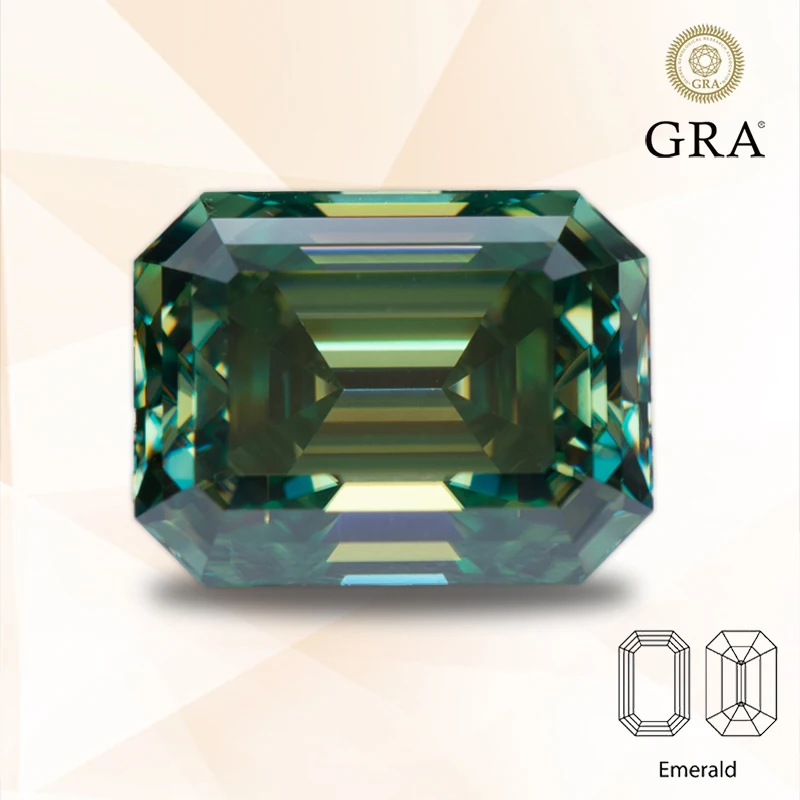 

Moissanite Primary Color Yellow Green Emerald Cut Gemstone Lab Grown Diamond Diy Jewelry Making with GRA Certificate