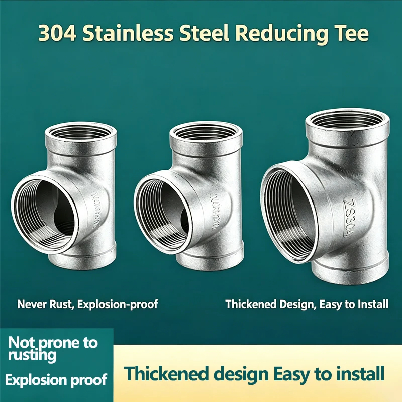 304 Stainless Steel Reducing Female Tee DN15/20 1/2 3/4 1 Plumbing Adapter Fittings Unequal Tee