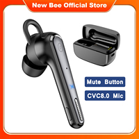 New Bee M52 Bluetooth Headset Car Driving Earphone Handsfree Dual Mic Mute 500mAh Charging Case Wireless Single Ear Business