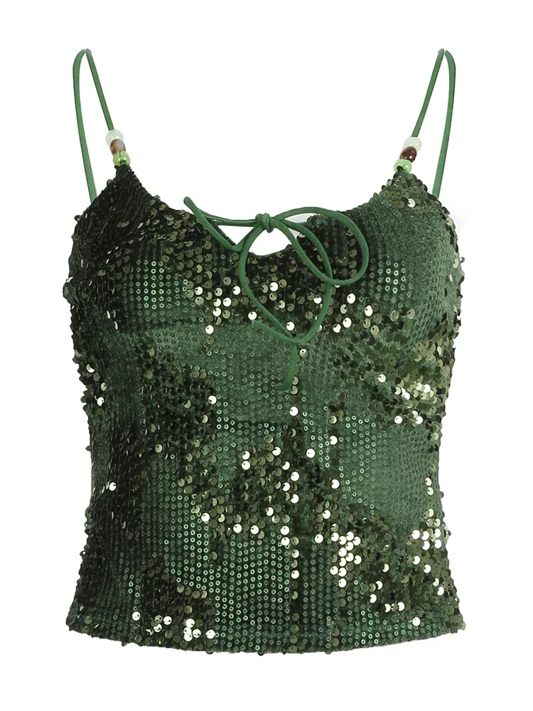 

Green Sequined Design Sense Vintage Suspender Sexy Outerwear Jacket