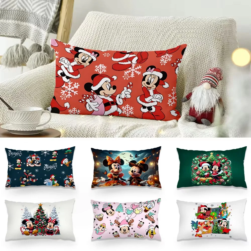 

Christmas Disneys Mickey Minnie Pillow Covers Cartoon Sofa Decorative Home Double-sided Print Bedroom Room Decoration Pillowcase