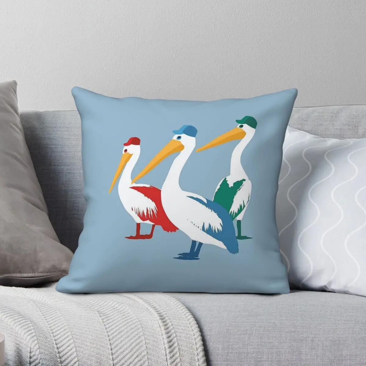 Pelican Red Green Blue Square Pillowcase Polyester Linen Velvet Pattern Zip Decorative Car Cushion Cover
