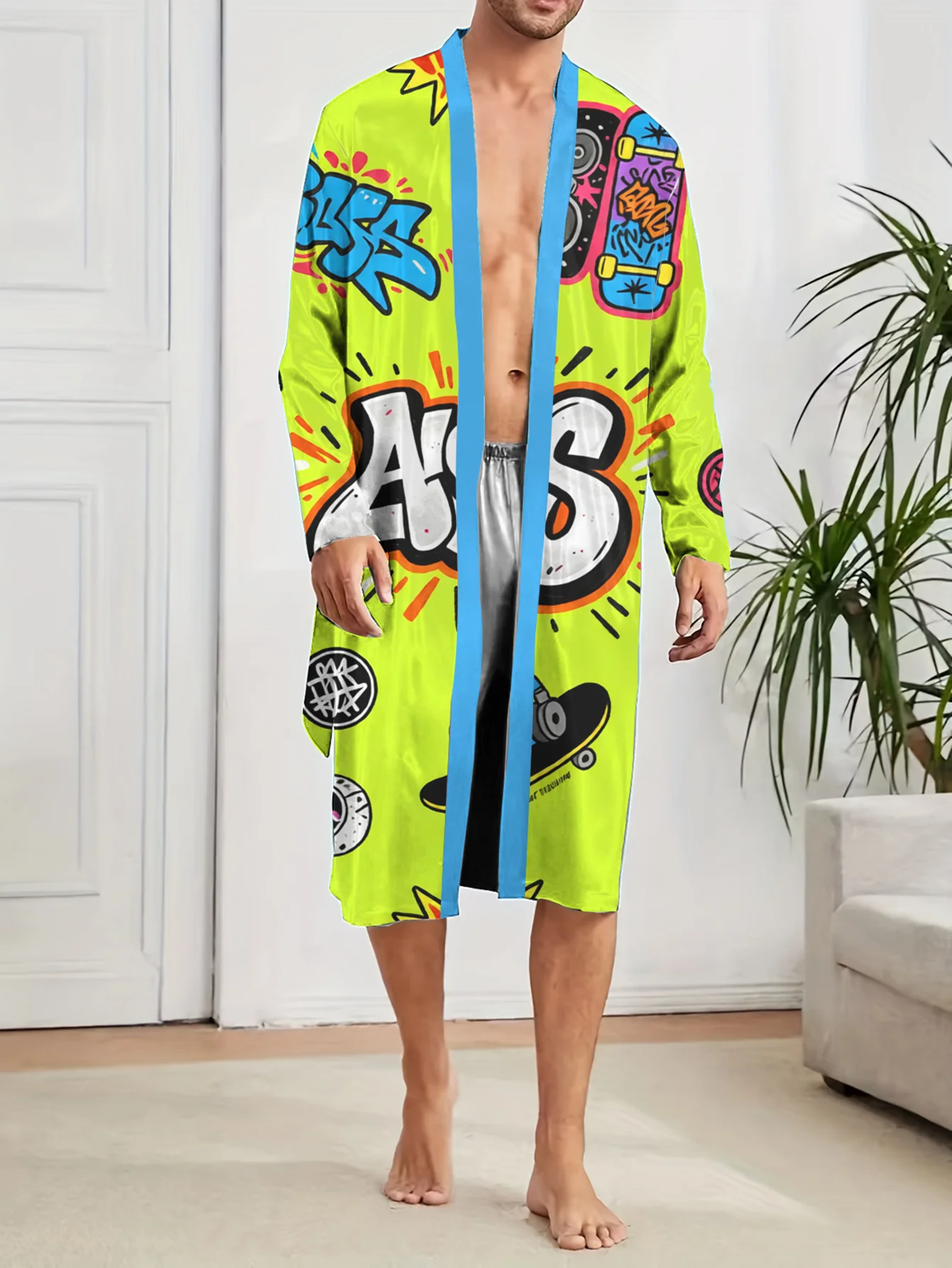 3D digital printing creative pattern home thin bathrobe, fast drying and non fading spring and autumn men's pajamas