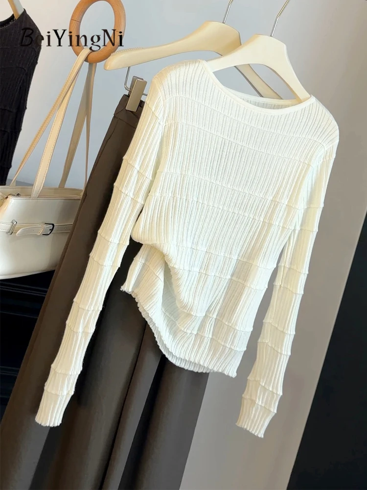 Beiyingni New Fashion Knit Tops for Women Autumn Casual Slim Fit Sweater Female Simple Chic Kpop Bottoming Shirt 2026 Sueter