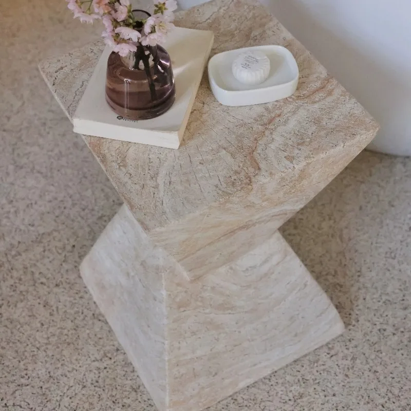 Wabi-sabi Imitation Marble Coffee Table Geometric Twisted Corner Table Small Coffee Table Next To The Sofa